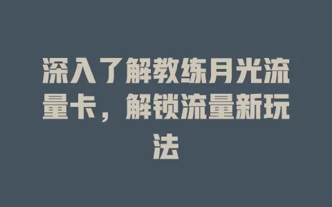 深入了解教练月光流量卡，解锁流量新玩法