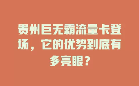 贵州巨无霸流量卡登场，它的优势到底有多亮眼？