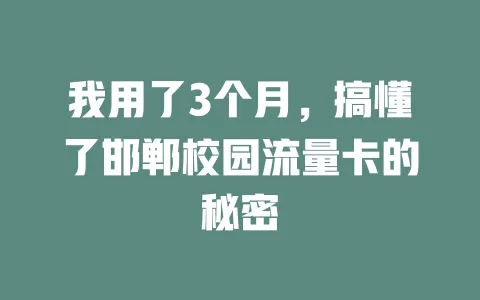 我用了3个月，搞懂了邯郸校园流量卡的秘密
