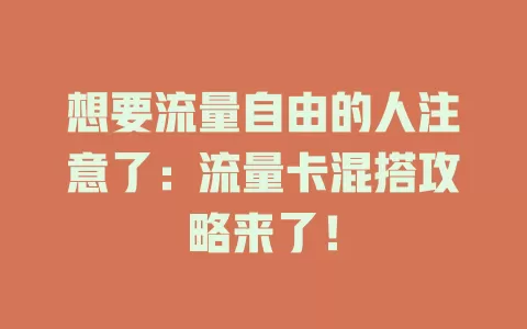 想要流量自由的人注意了：流量卡混搭攻略来了！