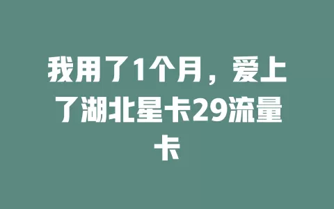 我用了1个月，爱上了湖北星卡29流量卡
