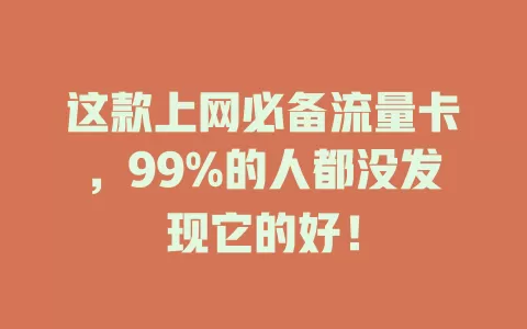 这款上网必备流量卡，99%的人都没发现它的好！