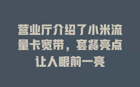 营业厅介绍了小米流量卡宽带，套餐亮点让人眼前一亮
