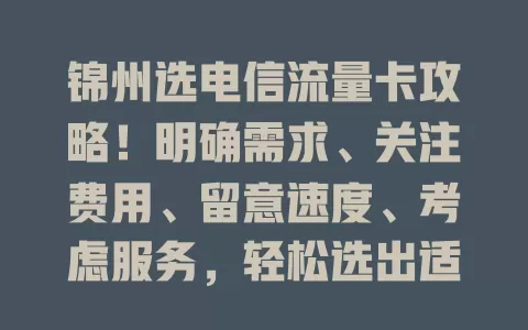 锦州选电信流量卡攻略！明确需求、关注费用、留意速度、考虑服务，轻松选出适配卡