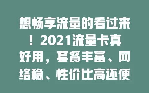 想畅享流量的看过来！2021流量卡真好用，套餐丰富、网络稳、性价比高还便捷！