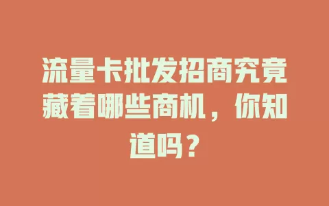 流量卡批发招商究竟藏着哪些商机，你知道吗？
