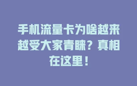 手机流量卡为啥越来越受大家青睐？真相在这里！