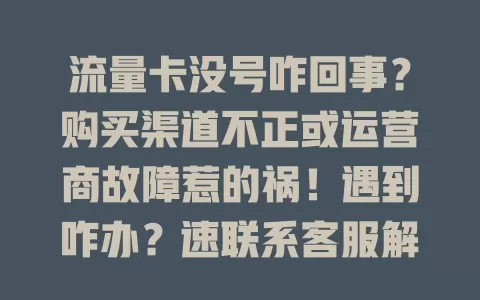 流量卡没号咋回事？购买渠道不正或运营商故障惹的祸！遇到咋办？速联系客服解决，别因没号耽误用流量