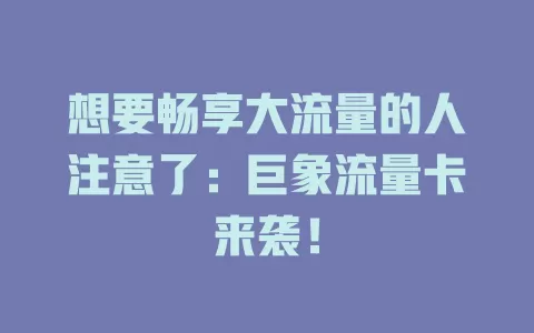 想要畅享大流量的人注意了：巨象流量卡来袭！
