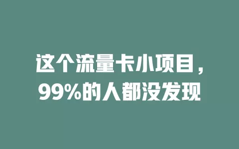 这个流量卡小项目，99%的人都没发现