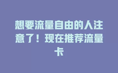 想要流量自由的人注意了！现在推荐流量卡
