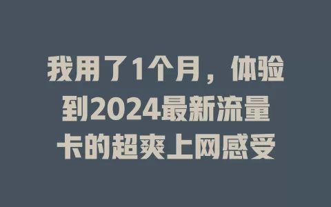 我用了1个月，体验到2024最新流量卡的超爽上网感受