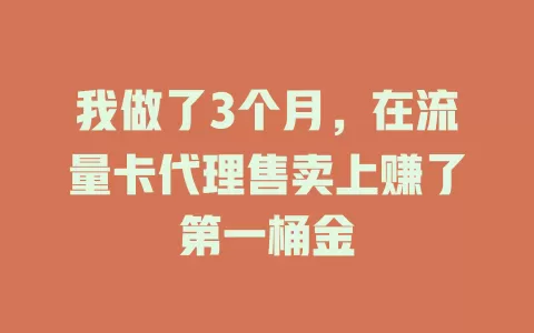我做了3个月，在流量卡代理售卖上赚了第一桶金