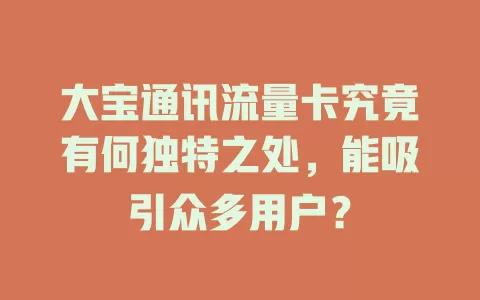 大宝通讯流量卡究竟有何独特之处，能吸引众多用户？