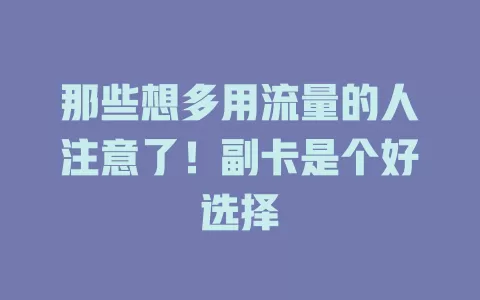 那些想多用流量的人注意了！副卡是个好选择
