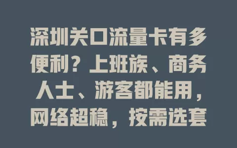 深圳关口流量卡有多便利？上班族、商务人士、游客都能用，网络超稳，按需选套餐！