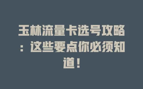 玉林流量卡选号攻略：这些要点你必须知道！