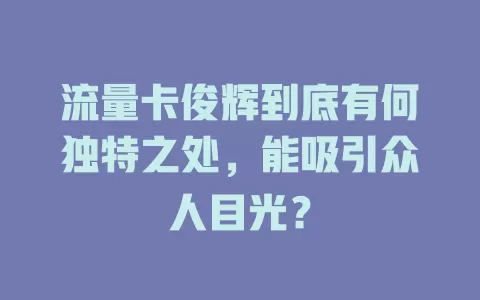 流量卡俊辉到底有何独特之处，能吸引众人目光？