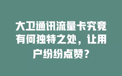 大卫通讯流量卡究竟有何独特之处，让用户纷纷点赞？