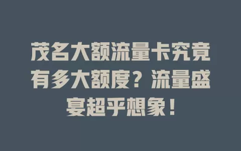 茂名大额流量卡究竟有多大额度？流量盛宴超乎想象！