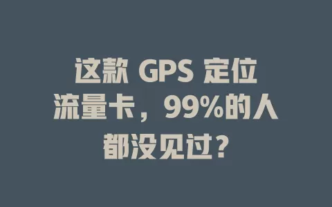 这款 GPS 定位流量卡，99%的人都没见过？