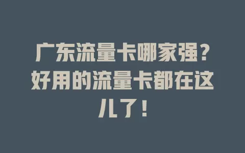广东流量卡哪家强？好用的流量卡都在这儿了！