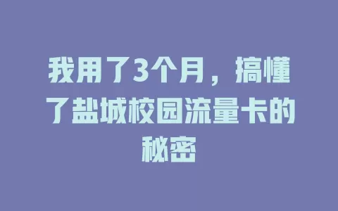 我用了3个月，搞懂了盐城校园流量卡的秘密