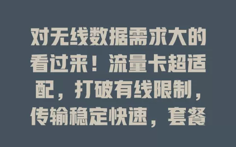 对无线数据需求大的看过来！流量卡超适配，打破有线限制，传输稳定快速，套餐多样，满足移动办公等需求