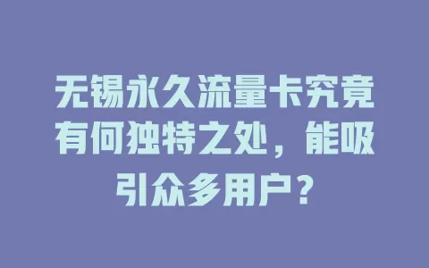 无锡永久流量卡究竟有何独特之处，能吸引众多用户？