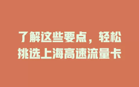 了解这些要点，轻松挑选上海高速流量卡