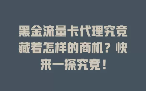 黑金流量卡代理究竟藏着怎样的商机？快来一探究竟！