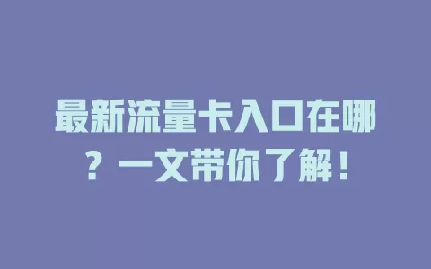最新流量卡入口在哪？一文带你了解！