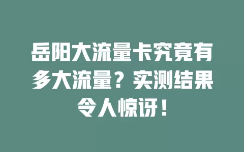 岳阳大流量卡究竟有多大流量？实测结果令人惊讶！