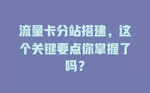 流量卡分站搭建，这个关键要点你掌握了吗？