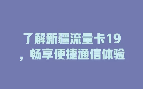 了解新疆流量卡19，畅享便捷通信体验
