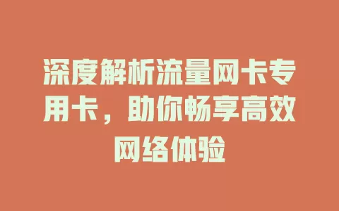 深度解析流量网卡专用卡，助你畅享高效网络体验