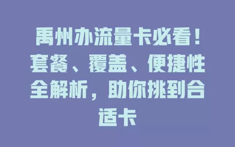 禹州办流量卡必看！套餐、覆盖、便捷性全解析，助你挑到合适卡