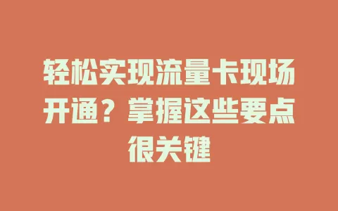 轻松实现流量卡现场开通？掌握这些要点很关键
