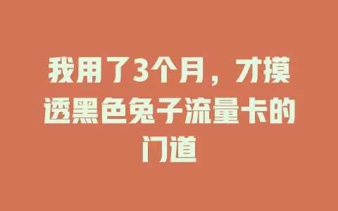 我用了3个月，才摸透黑色兔子流量卡的门道