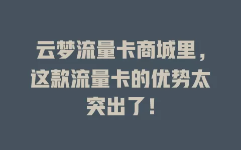 云梦流量卡商城里，这款流量卡的优势太突出了！