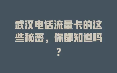 武汉电话流量卡的这些秘密，你都知道吗？