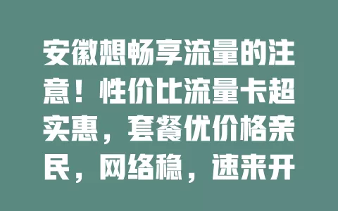 安徽想畅享流量的注意！性价比流量卡超实惠，套餐优价格亲民，网络稳，速来开启超值网络之旅