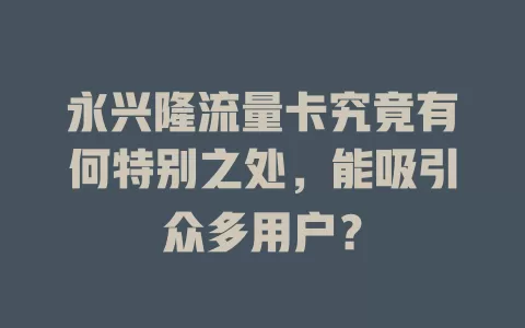 永兴隆流量卡究竟有何特别之处，能吸引众多用户？