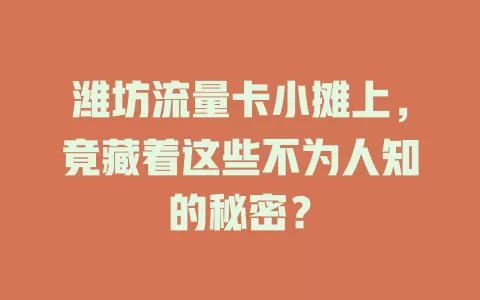 潍坊流量卡小摊上，竟藏着这些不为人知的秘密？