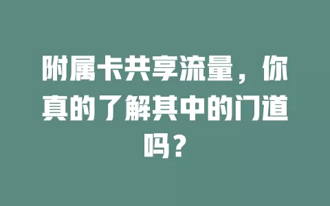 附属卡共享流量，你真的了解其中的门道吗？