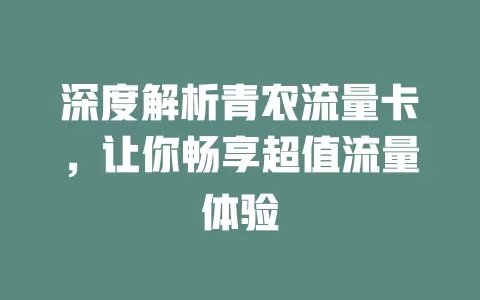 深度解析青农流量卡，让你畅享超值流量体验