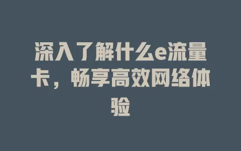 深入了解什么e流量卡，畅享高效网络体验