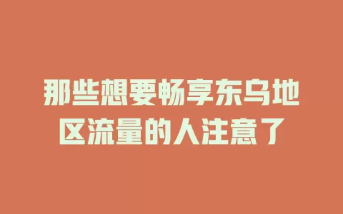 那些想要畅享东乌地区流量的人注意了