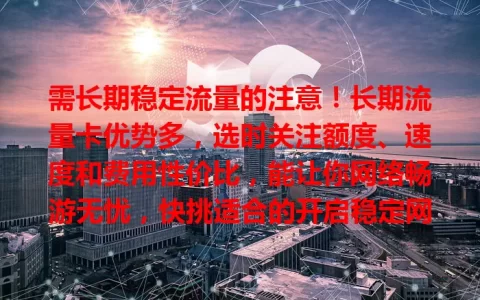 需长期稳定流量的注意！长期流量卡优势多，选时关注额度、速度和费用性价比，能让你网络畅游无忧，快挑适合的开启稳定网络之旅