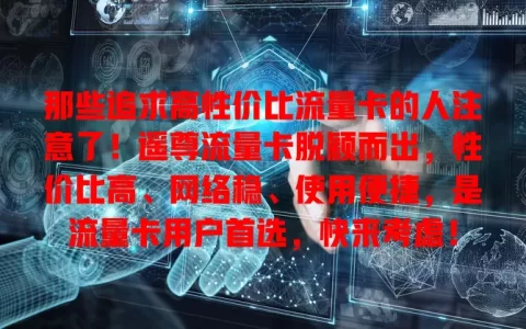 那些追求高性价比流量卡的人注意了！遥尊流量卡脱颖而出，性价比高、网络稳、使用便捷，是流量卡用户首选，快来考虑！